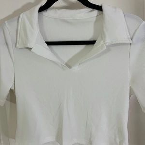White Cropped Polo Tee